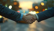 © Paradoxx - Two people shaking hands on a city street. Generative AI