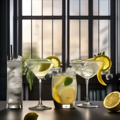 Canvas Print - Selection of Collins glass splashes with gin and lemon juice5