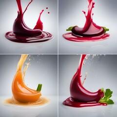 Wall Mural - Array of vegetable juice splashes made from carrots, beets, and spinach3