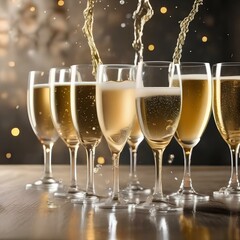 Canvas Print - Array of champagne splashes with popping corks and bubbles2