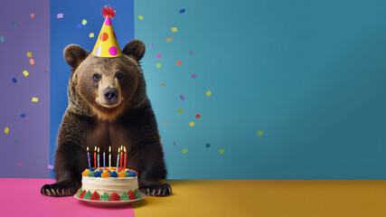 birthday bear on colorful background