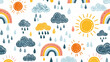 sky seamless pattern with clouds rain drops on white background
