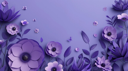 Canvas Print - summer background with flowers in paper cut in purple colors with space for text