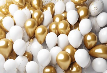 Wall Mural - 'AI background Balloons white celebration confetti gold your colors generated balloon illustration party decoration holiday celebrate isolated colours helium thr'