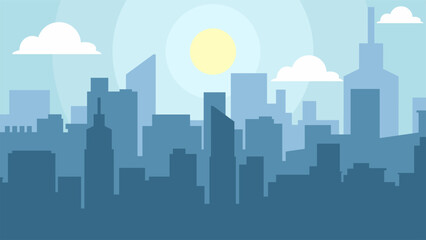 Wall Mural - Flat landscape illustration of city building silhouette in the morning