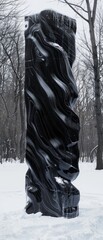 Canvas Print - a large black sculpture is standing in the snow