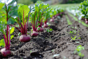Wall Mural - Ripe beetroots growing in the field