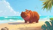 cartoon illustration of a cute hippo on the beach. cartoons. Illustrations
