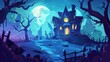 © LofiAnimations - Halloween concept background of realistic horror house and creepy street with moonlight. cartoons. Illustrations