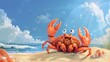 Character, cartoon crab on the sandy beach. Abstract illustration. cartoons. Illustrations