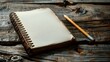 Inspiration Awaits: Open Notebook and Pencil on Wooden Background