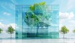 Sustainable green building Eco-friendly building Sustainable glass office building with tree for reducing carbon dioxide Office with green