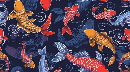 Seamless pattern of ornamental fish. fish. Illustrations