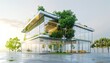 Sustainable green building Eco-friendly building Sustainable glass office building with tree for reducing carbon dioxide Office with green