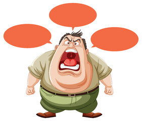 Canvas Print - Cartoon of a furious man with empty speech bubbles.