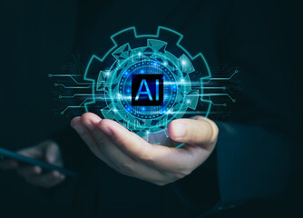 ai technology, artificial intelligence, future innovative, software engineering. businesswoman showi
