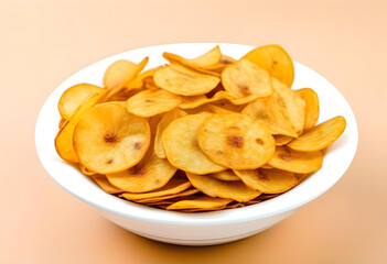 Banana chips in a white bowl