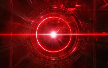 Wall Mural - red laser beam, circular lens flare, red, red and black background