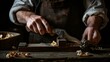 A skilled craftsman holds a hand plane, carefully shaping a piece of wood, creating smooth and precise cuts, AI Generative