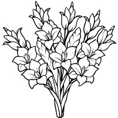 Gladiolus Flower Bouquet outline illustration coloring book page design, Gladiolus Flower Bouquet black and white line art drawing coloring book pages for children and adults
