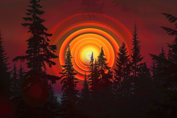 Wall Mural - A forest with a glowing circle in the center