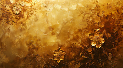 Wall Mural - A gold background with flowers and leaves