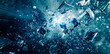 abstract broken glass explosion, dark blue background,