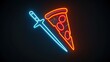 Glowing neon line Pizza knife icon isolated on black background.