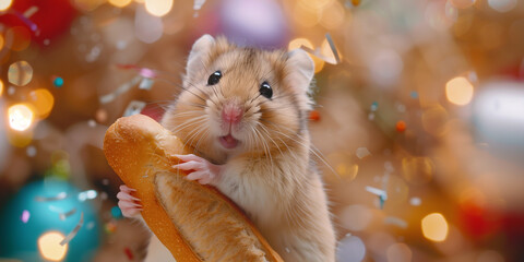 Wall Mural - A cute hamster with a baguette