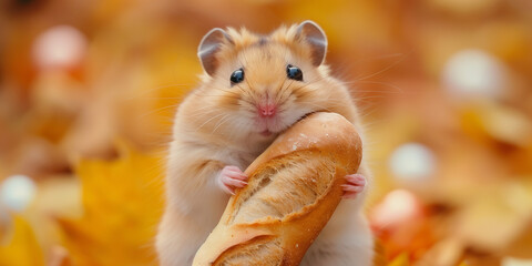 Wall Mural - A cute hamster with a baguette