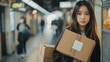 © S.JR Stocker - a young attractive Japanese Woman 25 yo carrying several cardboard boxes