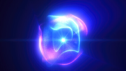 Wall Mural - blue purple energy magic sphere round high-tech digital ball core of light rays waves lines and ener