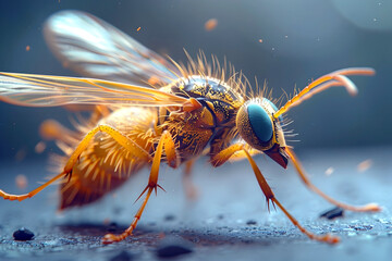 Wall Mural - Highly detailed and cinematic close-up view of a resilient insect showcasing its complex structure and adaptations for environmental challenges