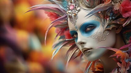 Canvas Print - Vibrant carnival mask with feathers and jewels