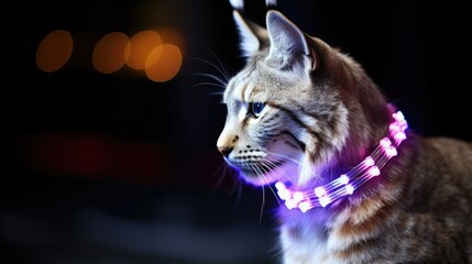 Sticker - Closeup of a cat wearing a glowing collar