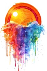 Wall Mural - Radiant Rainbow and Beaming Sun - A Vibrant Watercolor with Captivating Cinematic Visuals and Details