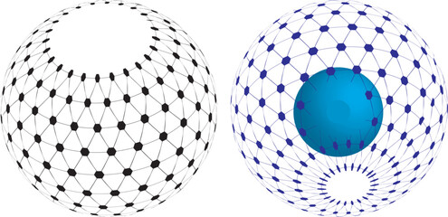 3D sphere mesh grid, globe or ball in circle net wire, vector digital earth. 3D sphere in wireframe or geometric network in dots and lines or mesh grid frames, science and technology object
