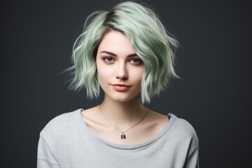 Canvas Print - portrait of young woman with dyed green hair