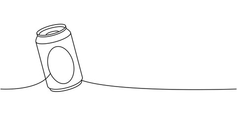 Beer can one line continuous drawing. Beer pub products continuous one line illustration. Vector linear illustration.