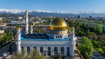 Wall Mural - View from a quadcopter of the Central Mosque of the Kazakh city of Almaty on a spring day