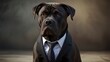 Stylish Cane Corso: Close-Up Street Portrait in Formal Dress Coat and Tie