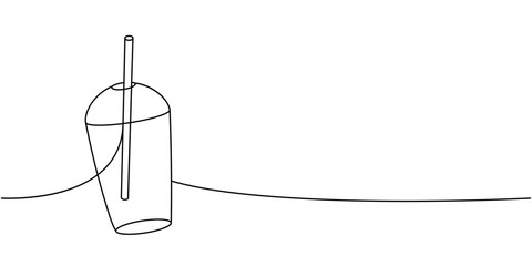 Wall Mural - Takeaway coffee cup one line continuous drawing. Hand drawn elements for cafe menu, coffee shop. Vector linear illustration.