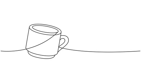 Wall Mural - Espresso coffee cup one line continuous drawing. Hand drawn elements for cafe menu, coffee shop. Vector linear illustration.
