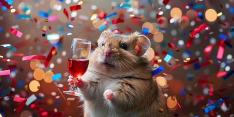 Wall Mural - Hamster celebrating with wine