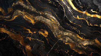 Canvas Print - Stylish black and gold marble texture background, perfect for adding a touch of opulence to graphic designs or advertisements.