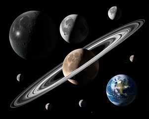 earth and moon, planet earth and moon, saturn and the planet, planet, black star