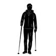 man with walking sticks silhouette on white background vector