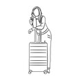woman with suitcase sketch on white background vector