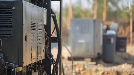 Sticker - Close-up of a diesel generator in a remote construction site, providing necessary power where grid connections are not available. 