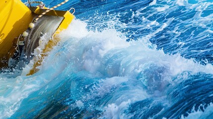 Canvas Print - Macro shot of a wave energy converter in action, capturing the device as it harnesses the power of ocean waves. 